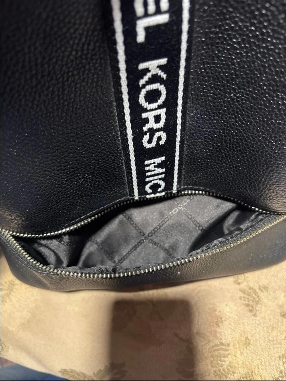 Michael Kors Black and White Logo-Strip Backpack